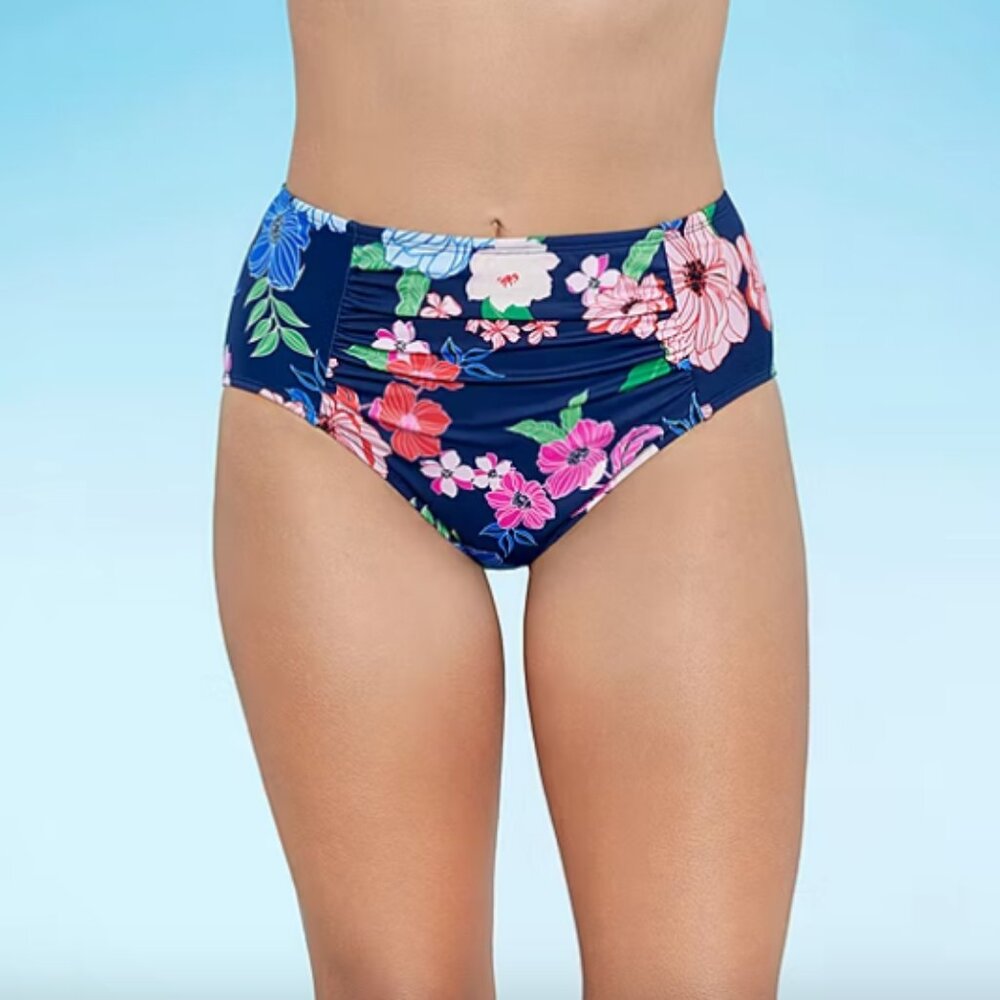 Liz Claiborne Comfort Waistband Plus Brief Bikini Swimsuit Bottom, Floral Sz 18W
